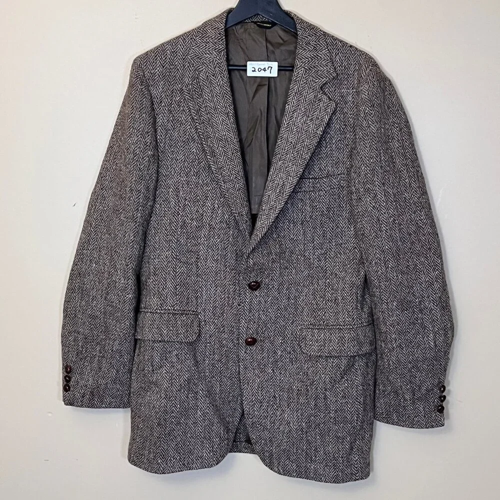 Harris Tweed Wool Herringbone Sport Coat Blazer - Men's Size 40 - Tan